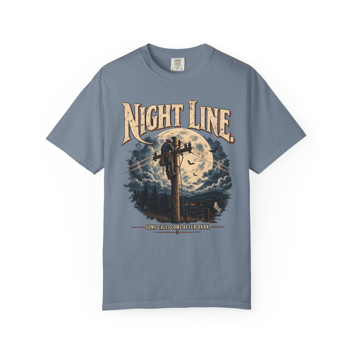Night Line Lineman T-Shirt — Halloween Power Line Workwear Tee