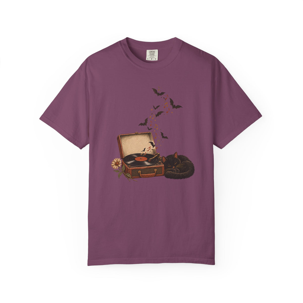 Black Cat Record Player T-Shirt