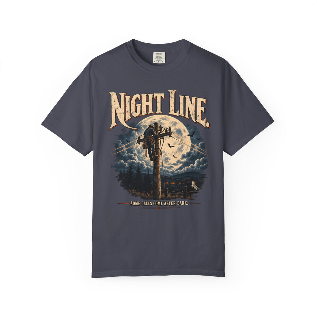Night Line Lineman T-Shirt — Halloween Power Line Workwear Tee