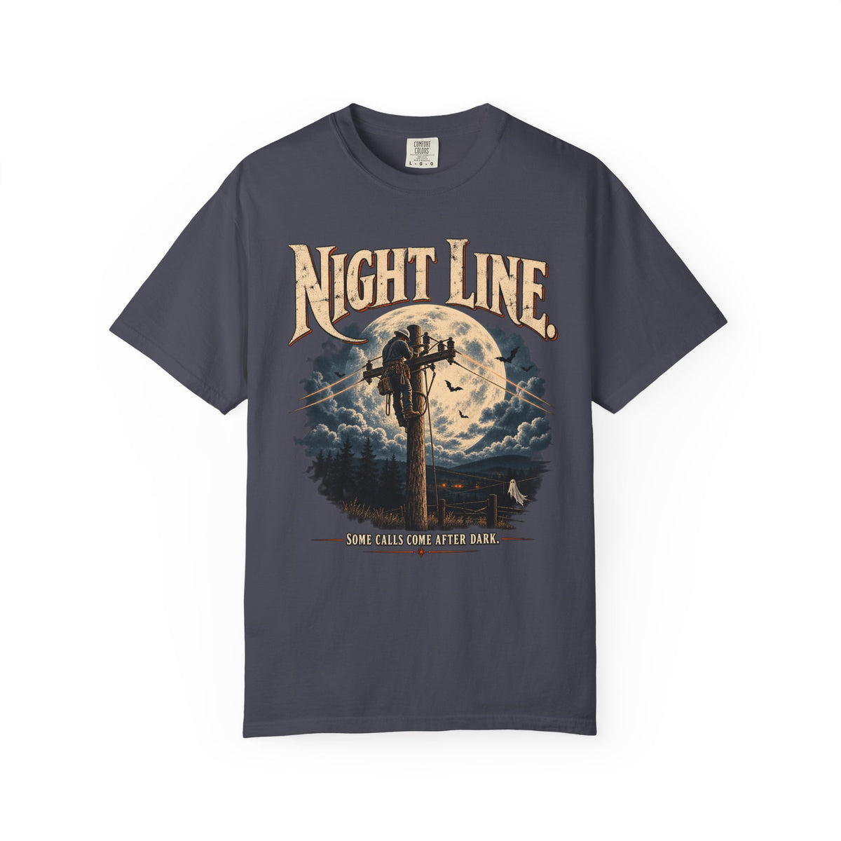 Night Line Lineman T-Shirt — Halloween Power Line Workwear Tee
