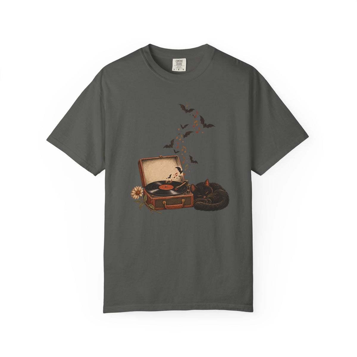 Black Cat Record Player T-Shirt