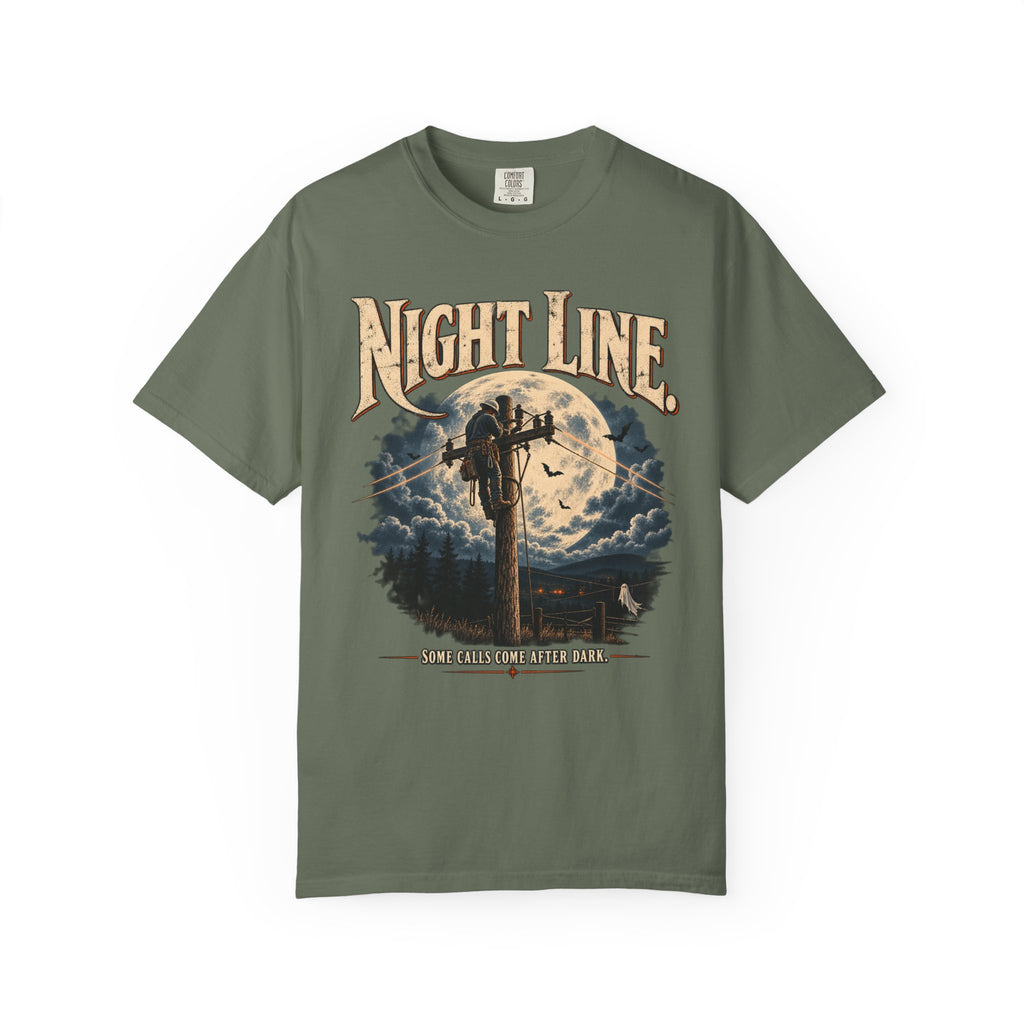 Night Line Lineman T-Shirt — Halloween Power Line Workwear Tee