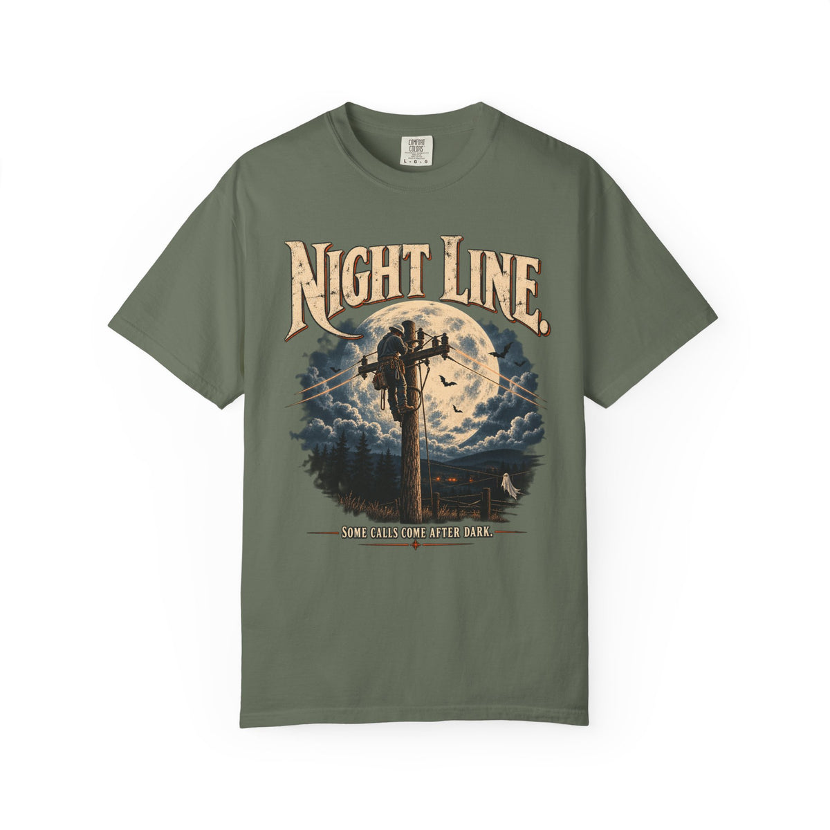 Night Line Lineman T-Shirt — Halloween Power Line Workwear Tee