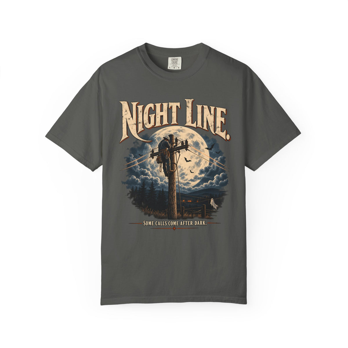 Night Line Lineman T-Shirt — Halloween Power Line Workwear Tee