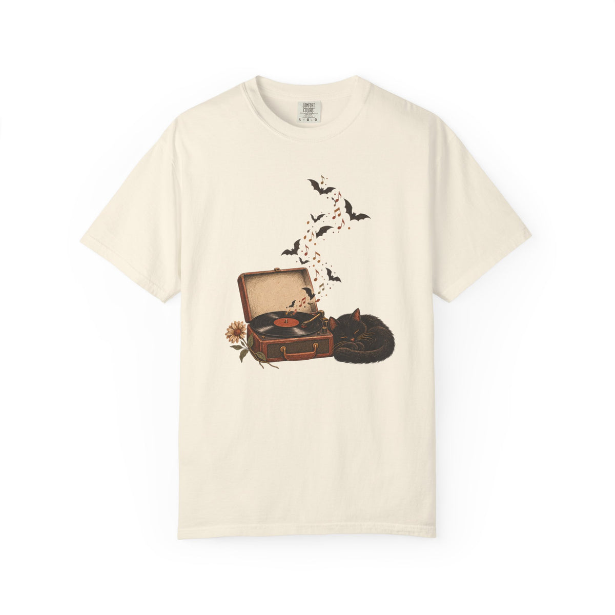Black Cat Record Player T-Shirt